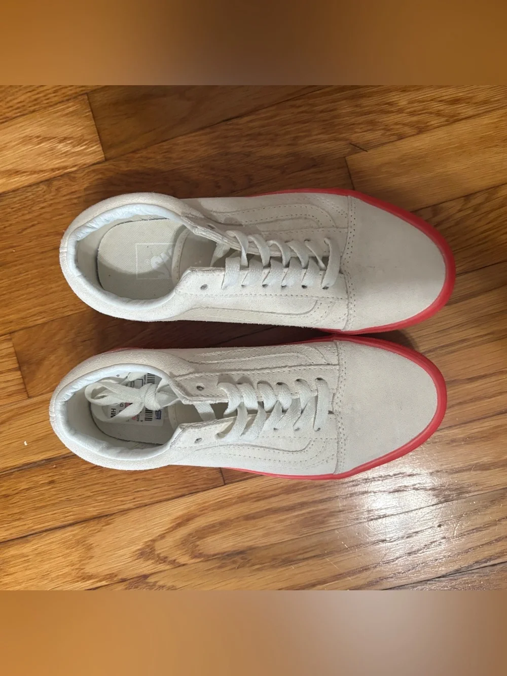 Vans White Suede Platform Sneakers with Pink Sole